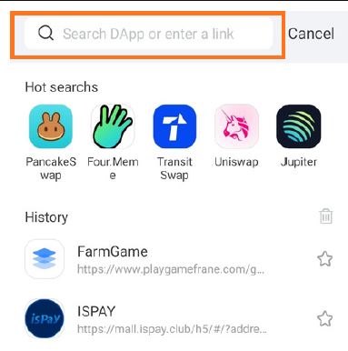 Вставить ссылку ISPAY Card Dashboard в браузер TokenPocket